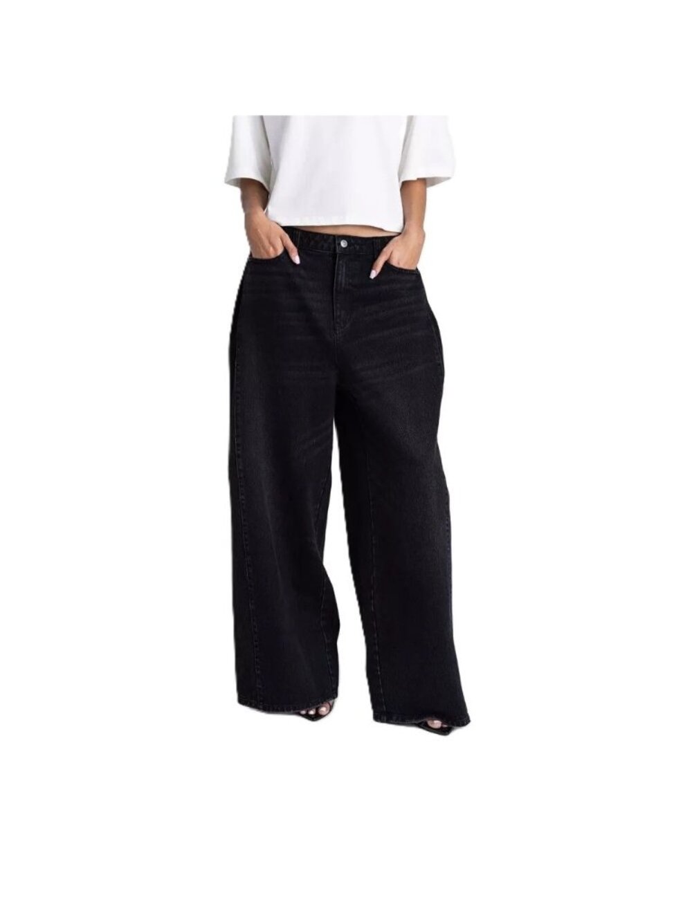 KBB by Kahlana The Rachel Jean Low Rise Wide Leg Black Wash Jeans -- Women's 2